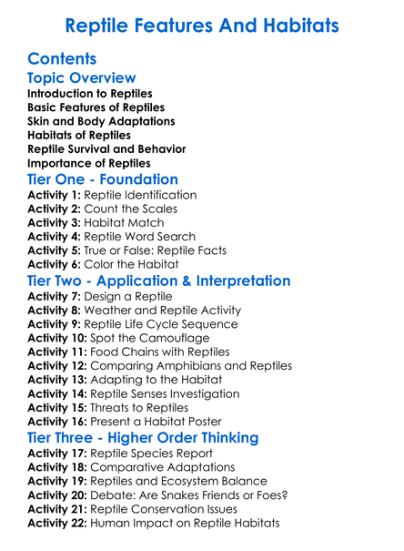 Reptile Features And Habitats Worksheet Activity Booklet