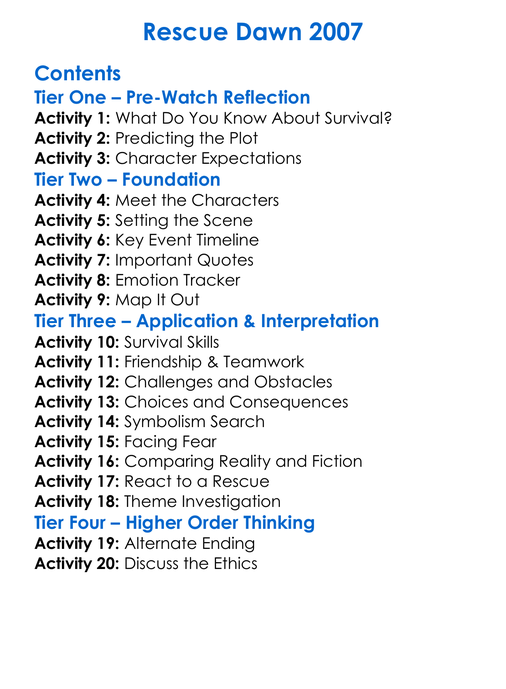 Rescue Dawn 2007 Worksheet Activity Booklet