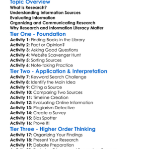 Research And Information Literacy Worksheet Activity Booklet