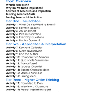 Research And Inspiration Worksheet Activity Booklet