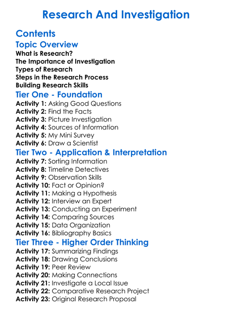 Research And Investigation Worksheet Activity Booklet