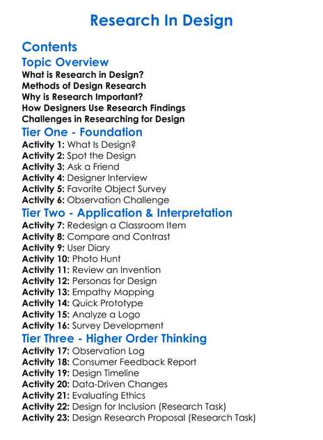 Research In Design Worksheet Activity Booklet