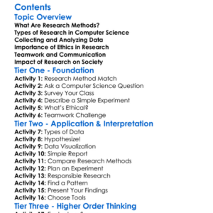 Research Methods In Computer Science Worksheet Activity Booklet