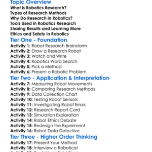 Research Methods In Robotics Worksheet Activity Booklet