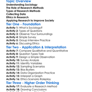 Research Methods In Sociology Worksheet Activity Booklet