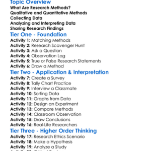 Research Methods Worksheet Activity Booklet