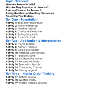Research Skills In Literature Worksheet Activity Booklet