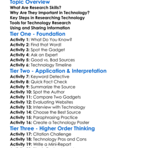 Research Skills In Technology Worksheet Activity Booklet