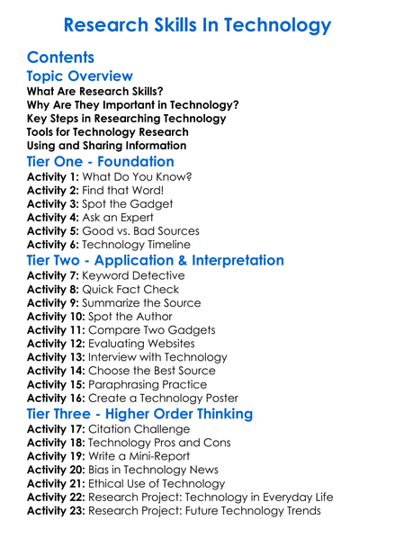 Research Skills In Technology Worksheet Activity Booklet
