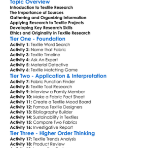 Research Skills In Textiles Worksheet Activity Booklet