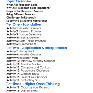 Research Skills Worksheet Activity Booklet