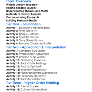 Researching Literary Topics Worksheet Activity Booklet