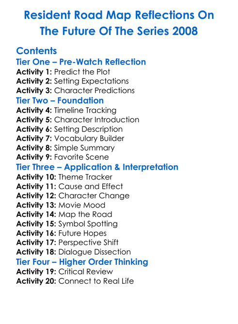 Resident Road Map Reflections On The Future Of The Series 2008 Worksheet Activity Booklet