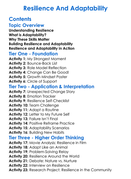 Resilience And Adaptability Worksheet Activity Booklet