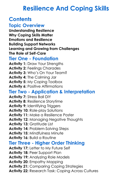 Resilience And Coping Skills Worksheet Activity Booklet