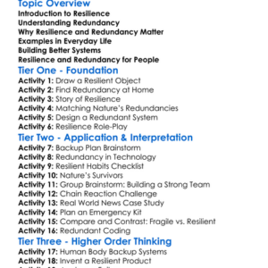Resilience And Redundancy Worksheet Activity Booklet