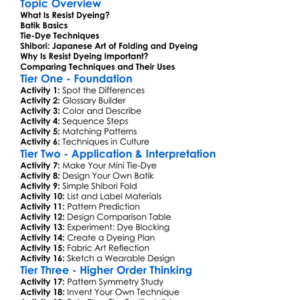 Resist Dyeing Batik Tie-Dye Shibori Worksheet Activity Booklet