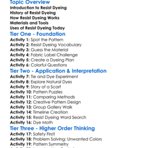 Resist Dyeing Worksheet Activity Booklet