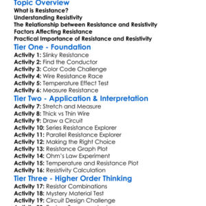Resistance And Resistivity Worksheet Activity Booklet