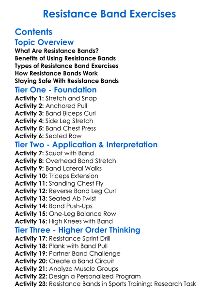 Resistance Band Exercises Worksheet Activity Booklet