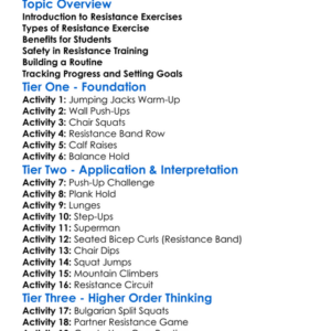 Resistance Exercises Worksheet Activity Booklet