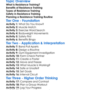 Resistance Training Basics Worksheet Activity Booklet