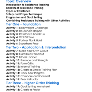 Resistance Training Worksheet Activity Booklet