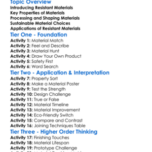 Resistant Materials Technology Worksheet Activity Booklet