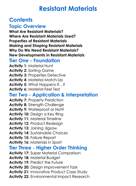Resistant Materials Worksheet Activity Booklet