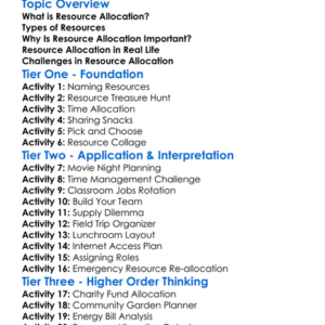 Resource Allocation Worksheet Activity Booklet