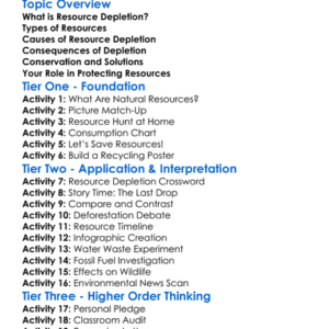Resource Depletion Worksheet Activity Booklet