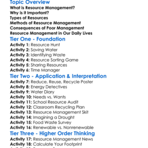 Resource Management Worksheet Activity Booklet