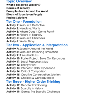 Resource Scarcity Worksheet Activity Booklet