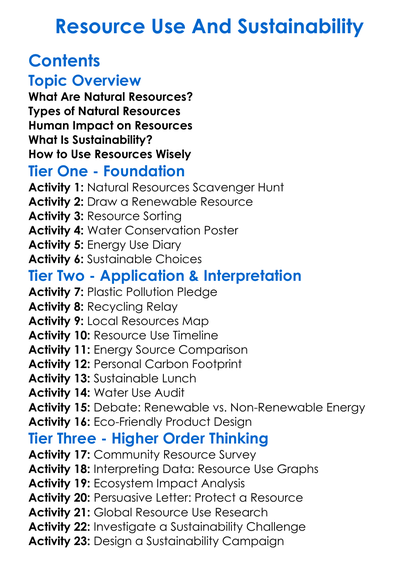 Resource Use And Sustainability Worksheet Activity Booklet