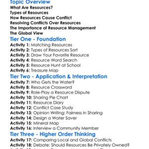 Resources And Conflict Worksheet Activity Booklet