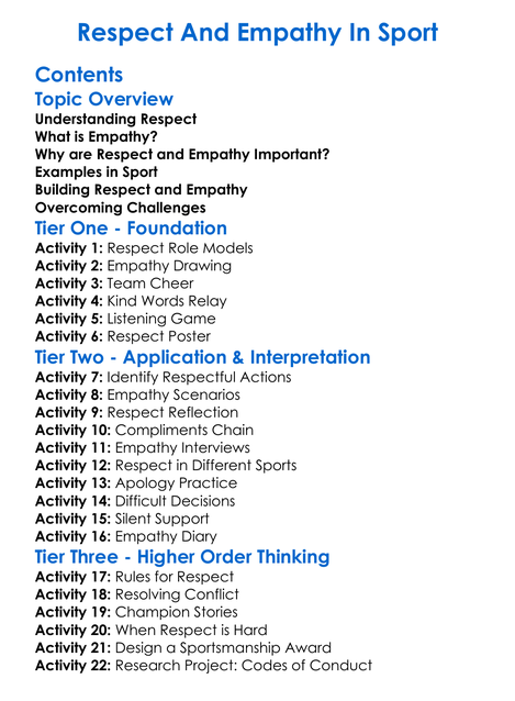 Respect And Empathy In Sport Worksheet Activity Booklet
