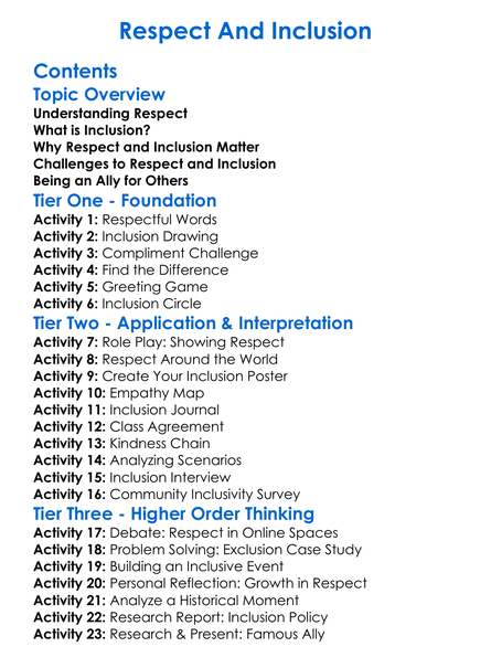 Respect And Inclusion Worksheet Activity Booklet