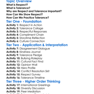 Respect And Tolerance Worksheet Activity Booklet