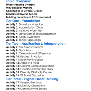 Respect For Diversity In Pe Worksheet Activity Booklet