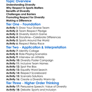 Respect For Diversity In Sports Worksheet Activity Booklet