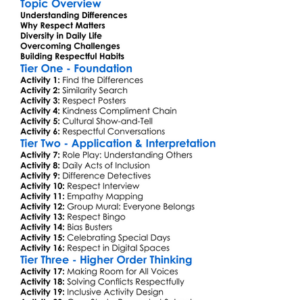 Respecting Differences Worksheet Activity Booklet