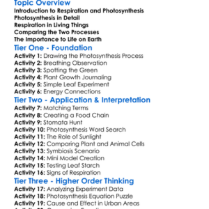 Respiration And Photosynthesis Worksheet Activity Booklet