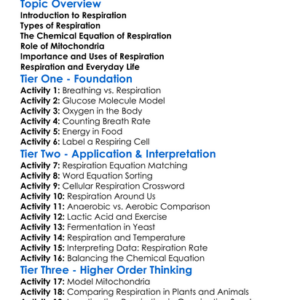 Respiration Chemical Perspective Worksheet Activity Booklet