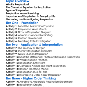 Respiration In Chemistry Worksheet Activity Booklet