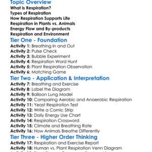 Respiration In Living Organisms Worksheet Activity Booklet
