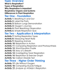 Respiration Worksheet Activity Booklet