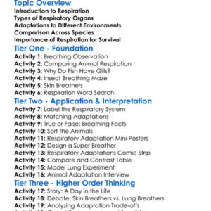 Respiratory Adaptations In Animals Worksheet Activity Booklet