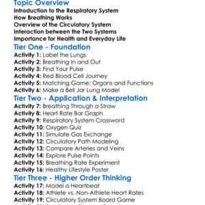 Respiratory And Circulatory Systems Worksheet Activity Booklet
