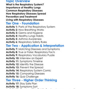 Respiratory Diseases Worksheet Activity Booklet