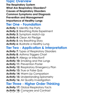 Respiratory Disorders Worksheet Activity Booklet